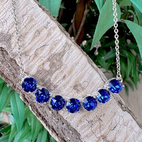 SWAROVSKI Sapphire Crystal Sterling Silver Curved Bar 18” Necklace - Picture 8 of 12